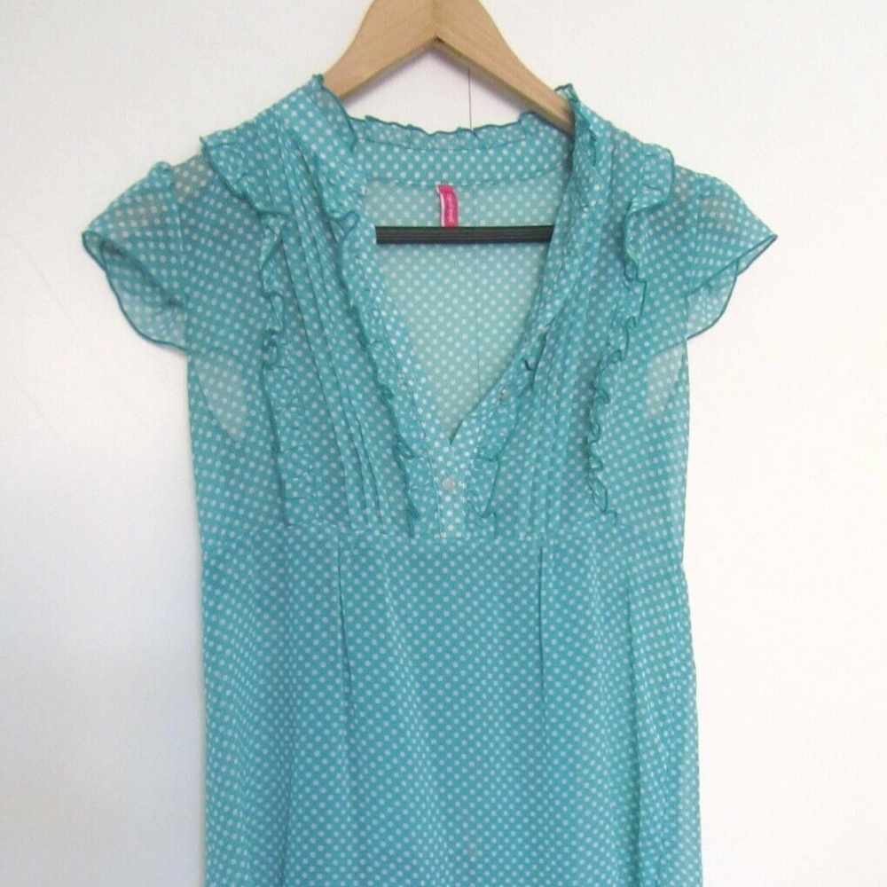 Pinkyotto Teal Green w/ White Polka Dot Dress XS